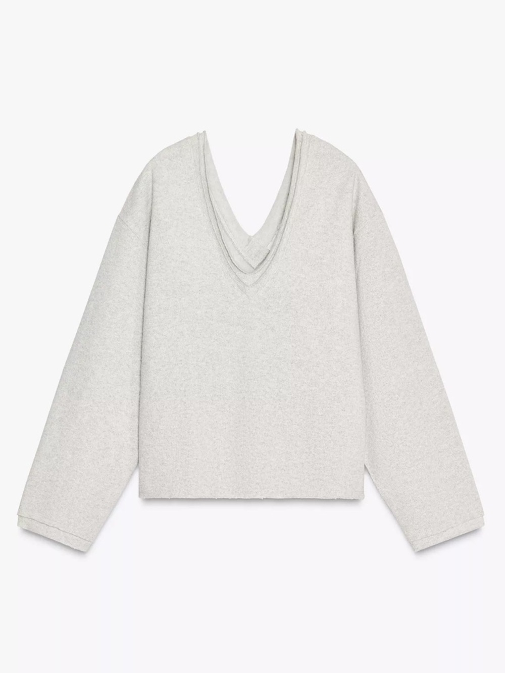 Zara Light Gray V-Neck Off-Shoulder Oversized Sweater